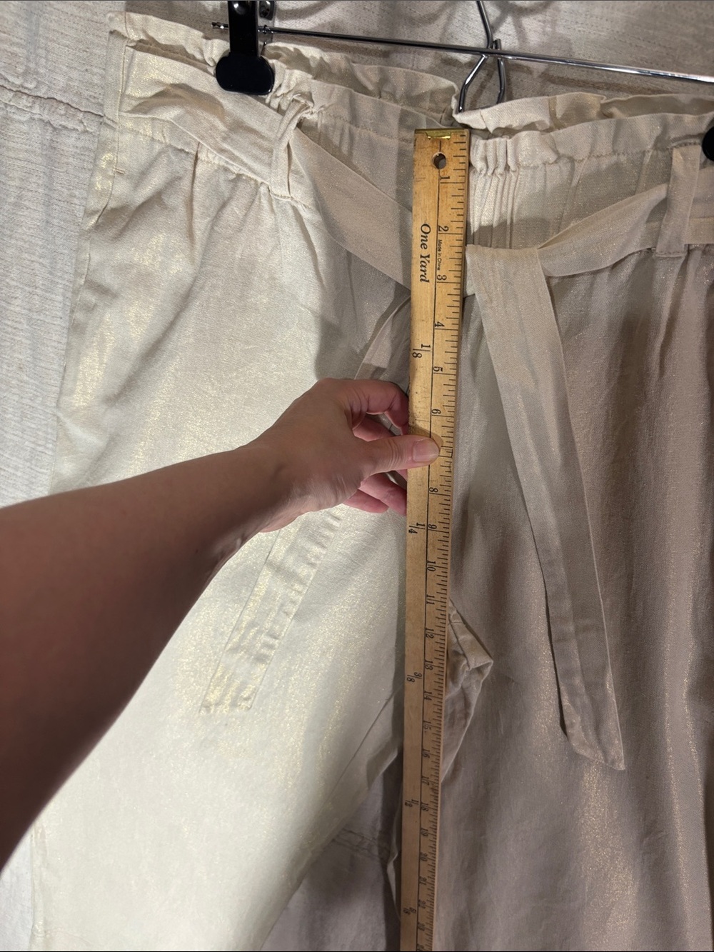 Anne Klein Cream Linen Blend Cropped Paperbag Waist Tie Pants L EUC 65% Linen - Picture 7 of 11